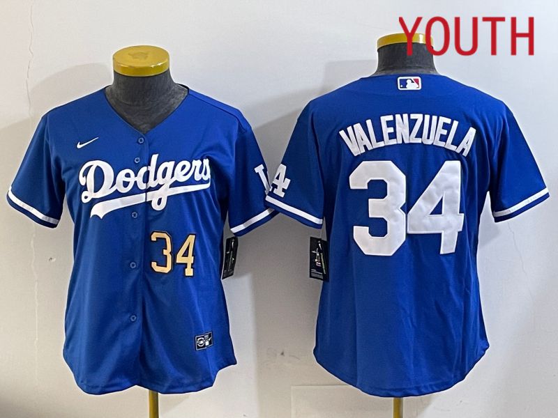 Youth  Los Angeles Dodgers #34 Valenzuela 2024 blue jersey 202411207